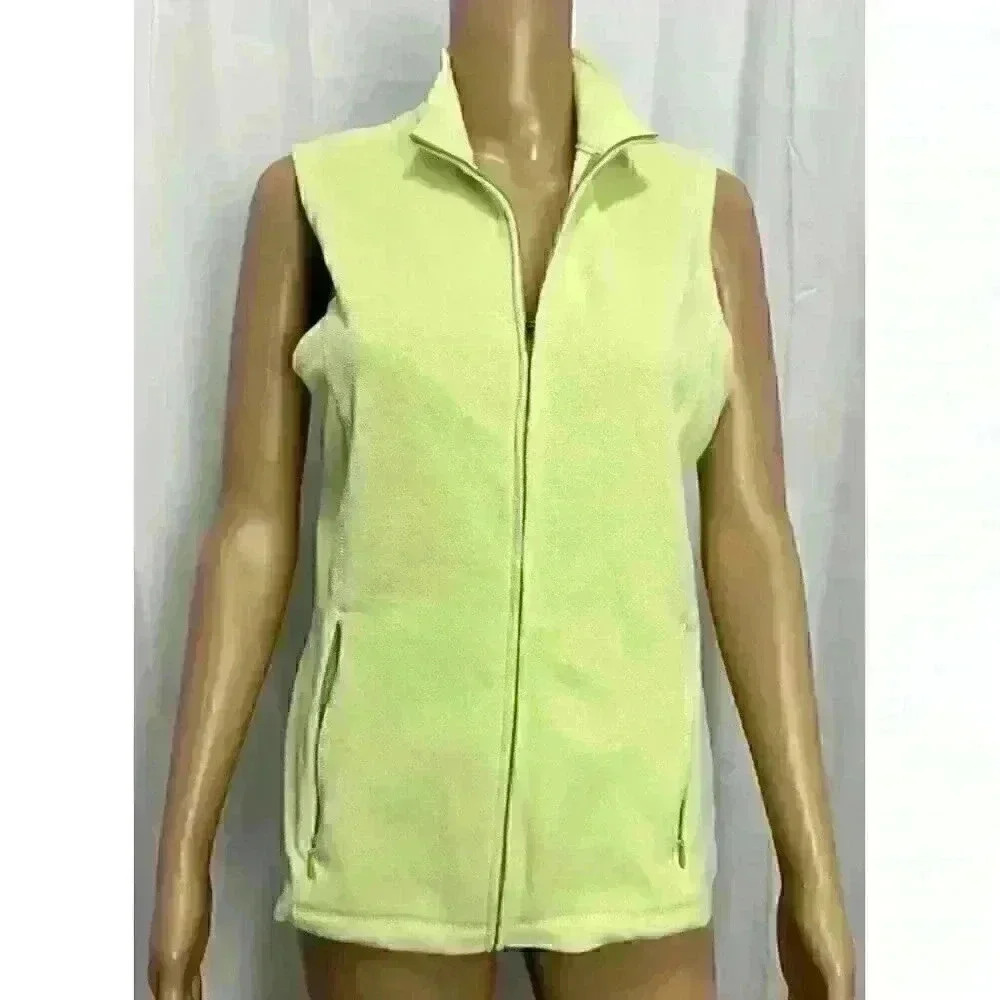 LL Bean Women’s Lime Green Full Zip Lightweight Fleece Vest Sz S Outerwear EUC